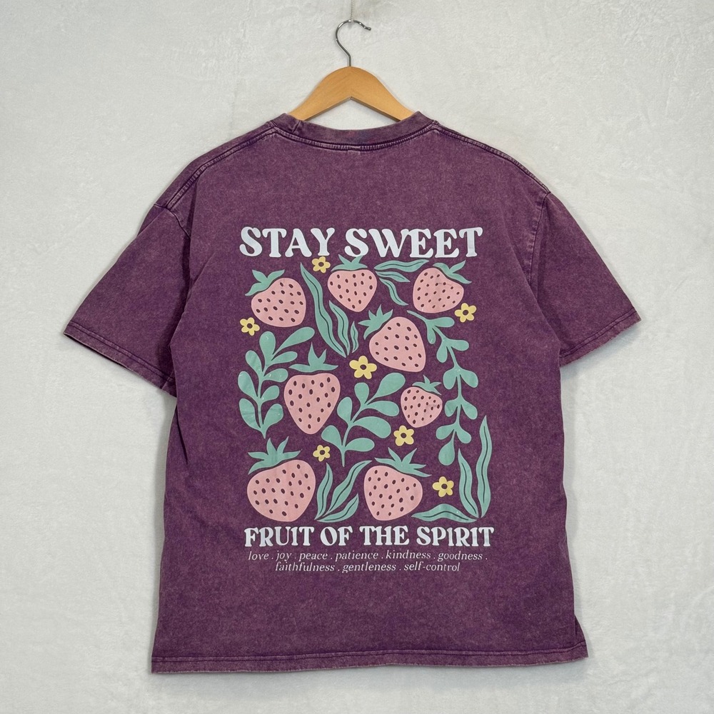 Purple Stay Sweet Fruit of the Spirit Graphic Tee Size Medium